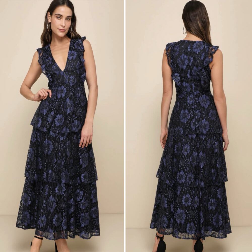 Lulu's Lace Tiered Midi Dress Molinetto Ruffles